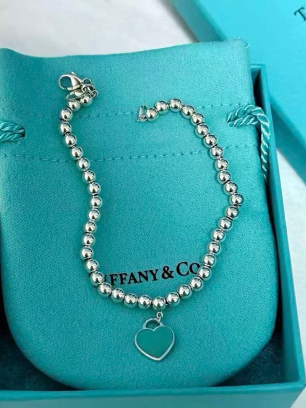 Tiffany & Co. Return To Tiffany Blue Heart Tag Bead Ball Bracelet